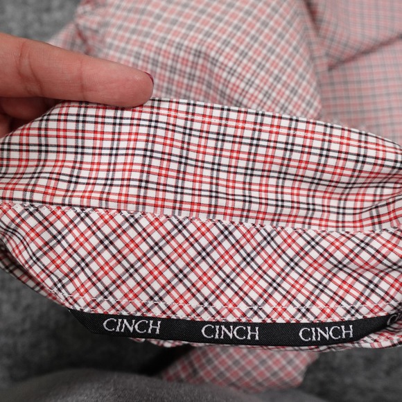Cinch Shirt Mens Medium Red Black Plaid Button Up Short Sleeve Western Cowboy - Picture 10 of 10
